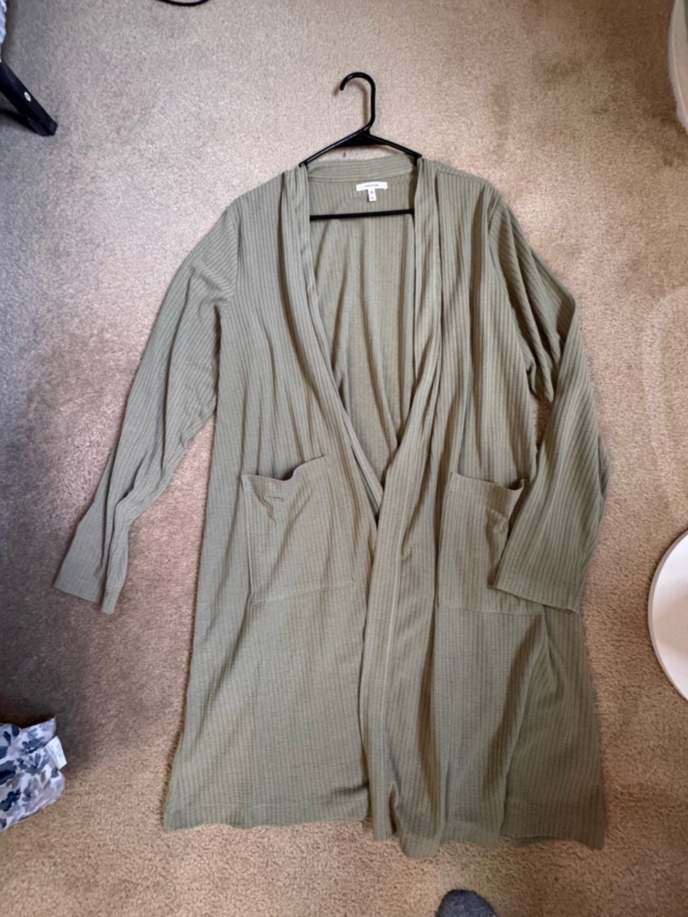 Maurices Olive Ribbed Open-Front Cardigan with Pockets